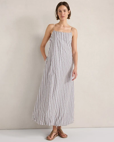Organic Cotton Poplin Stripe Bubble Hem Maxi Dress