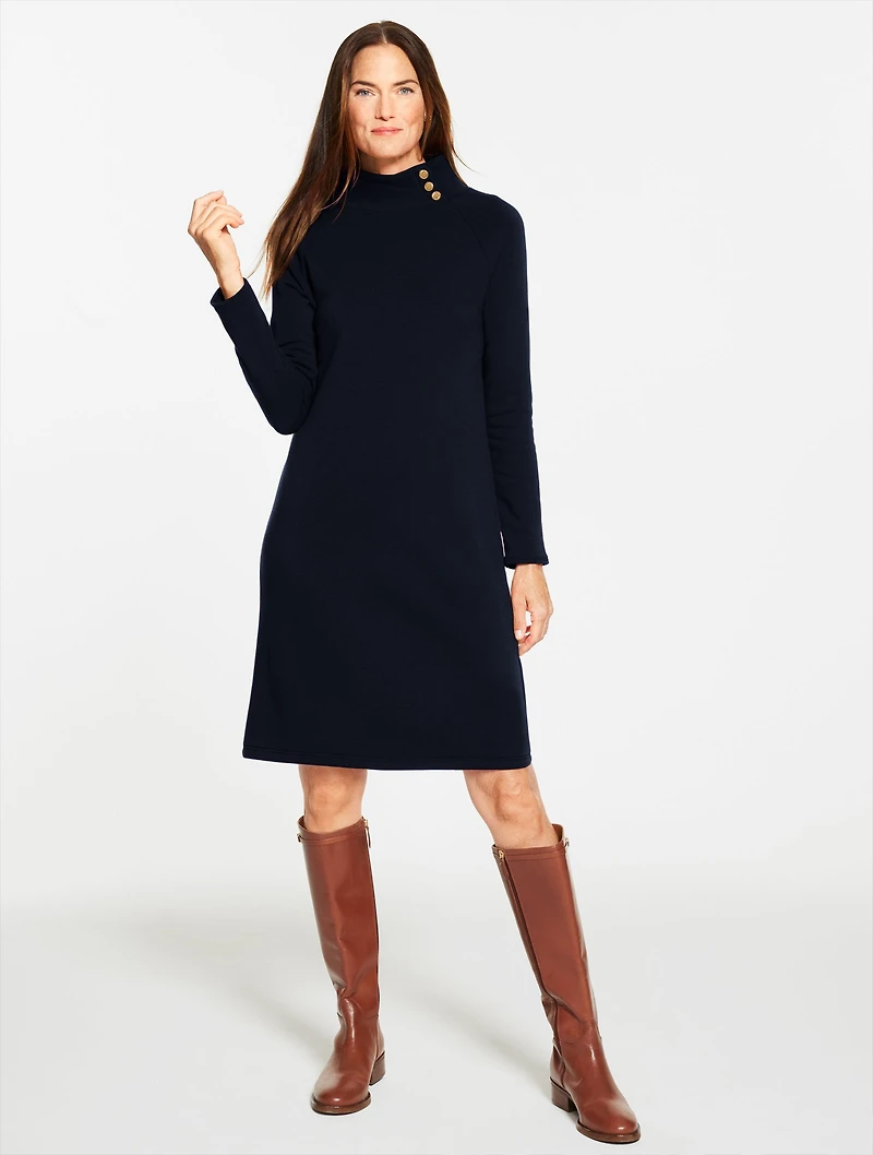 Fleece Side Button Turtleneck Dress
