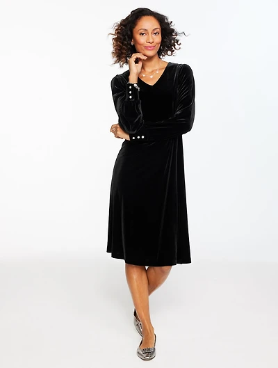 Stretch Velvet V-Neck Dress