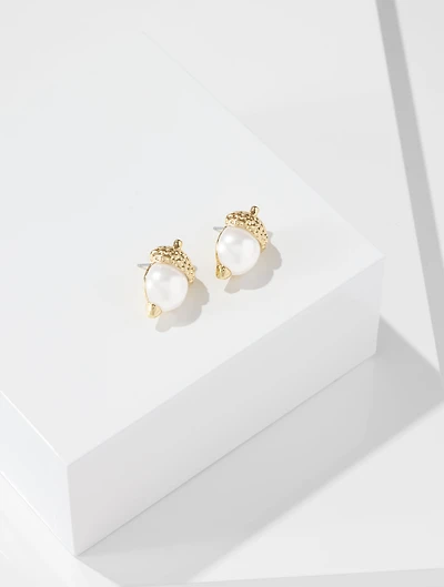 Pearl Acorn Stud Earrings