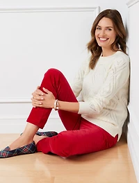 Mixed Open Knit Bateau-Neck Sweater