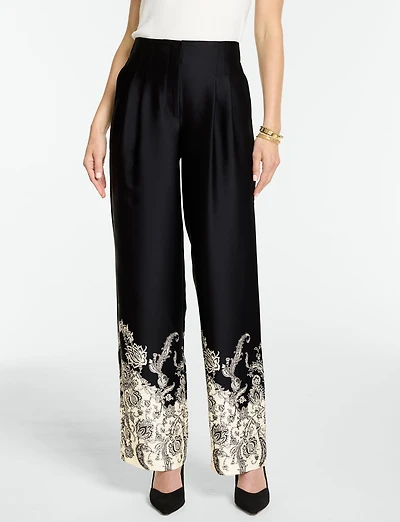 Satin Wide Leg High Waist Pants - Exquisite Paisley