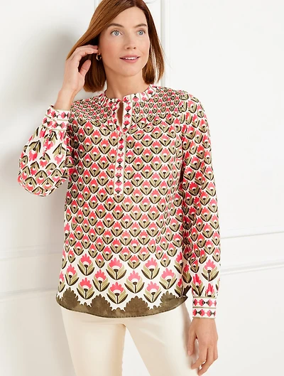 Smocked Popover - Watercolor Floral Border