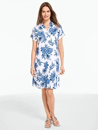 Extended Shoulder Linen Shift Dress - Painted Palms