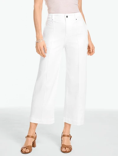 Wide Crop High Waist Lightweight Jeans - Pintuck