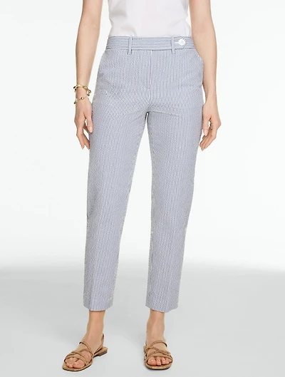 Seersucker Tapered Ankle Pants - Market Stripe
