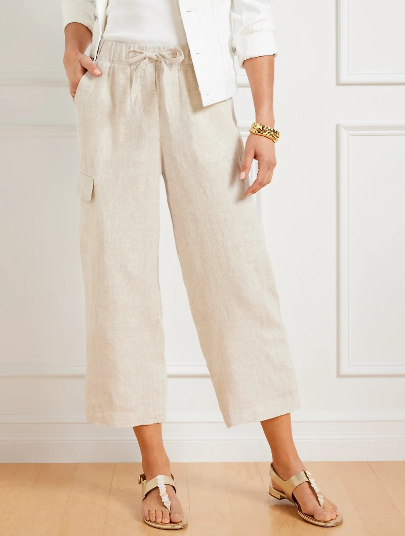 Washed Linen Easy Crop Straight Leg Pants