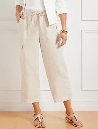 Washed Linen Easy Crop Straight Leg Pants