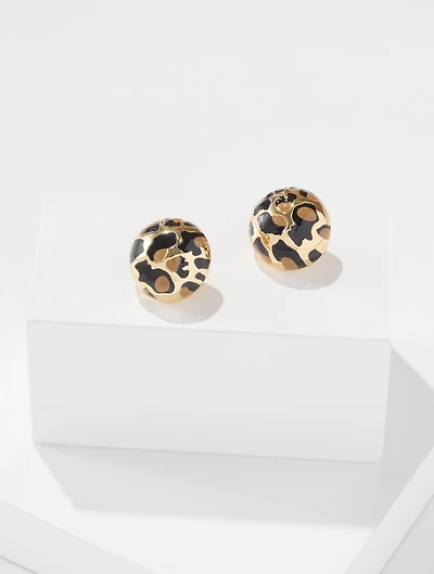 Leopard Enamel Button Earrings