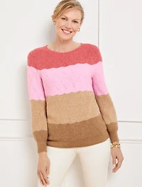 Cable Knit Crewneck Sweater - Wavy Stripe
