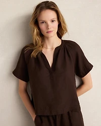 Linen Gathered V-Neck Top
