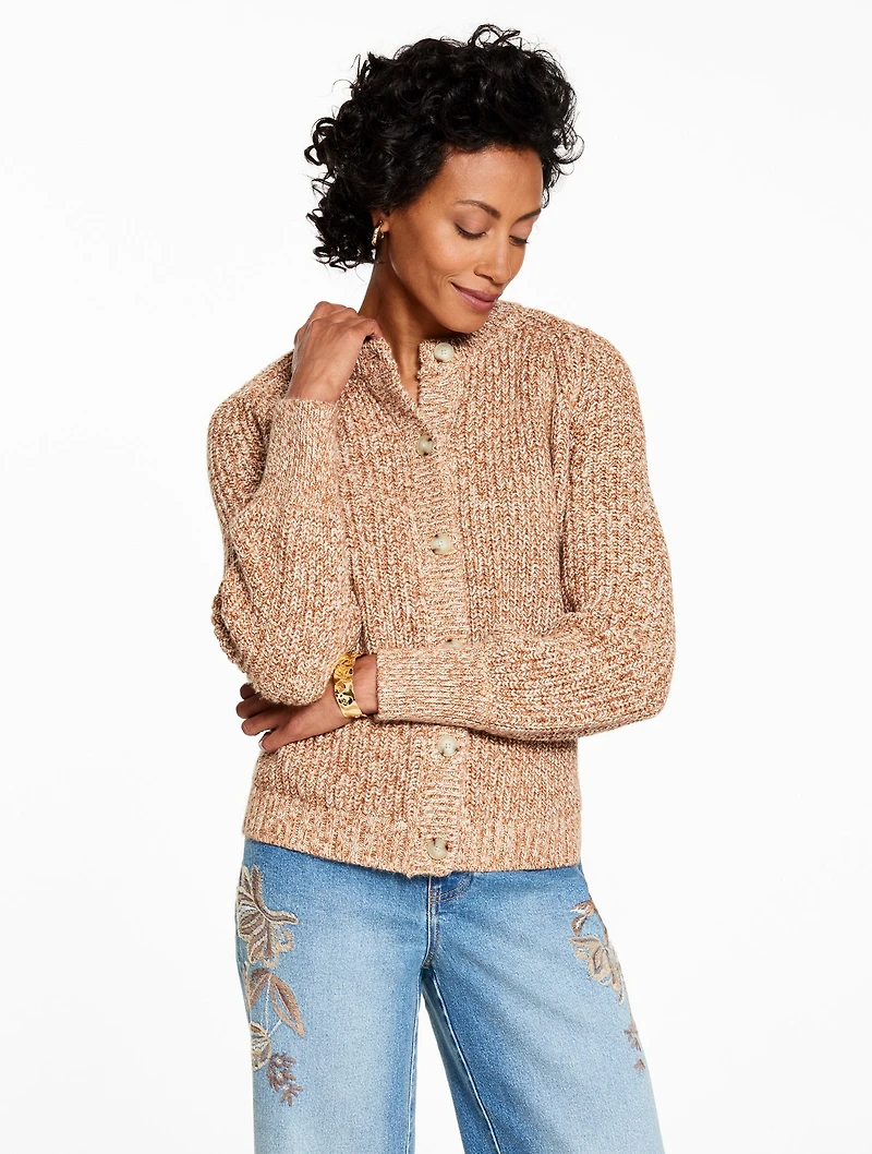 Shaker Stitch Crewneck Cardigan