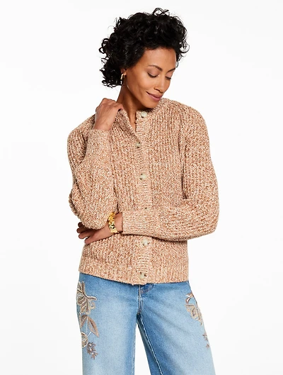 Shaker Stitch Crewneck Cardigan