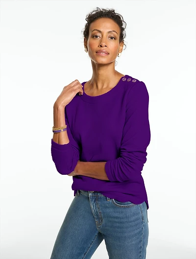 Button Shoulder Crewneck Pullover