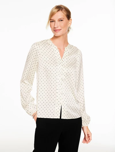 Band Collar Button Front Shirt - Luminous Dots