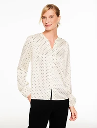 Band Collar Button Front Shirt - Luminous Dots