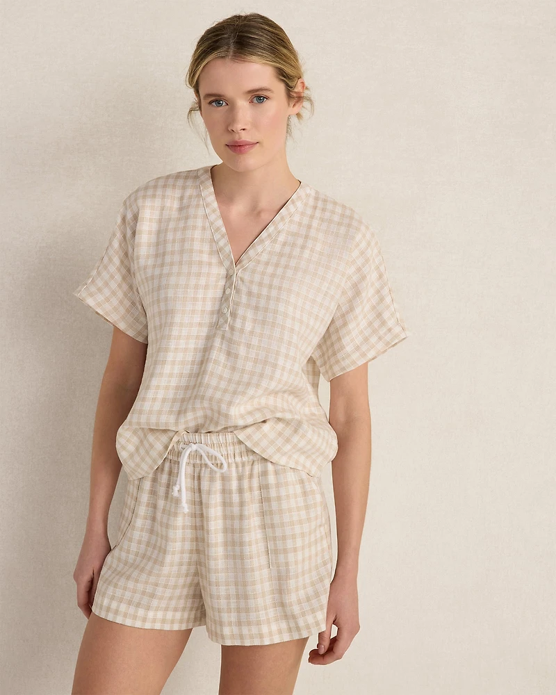 Linen Blend Gingham Top