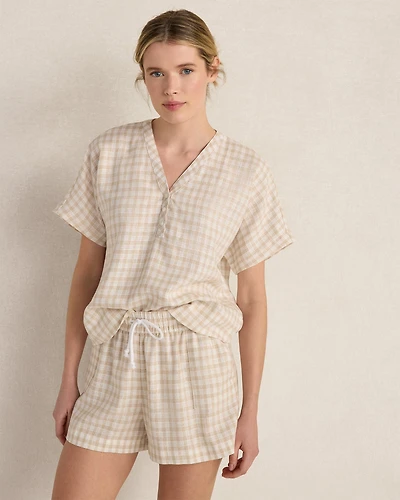 Linen Blend Gingham Top