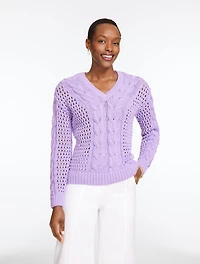 Open Stitch Cable V-Neck Pullover