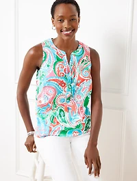 Tie Neck Shell - Vibrant Paisley