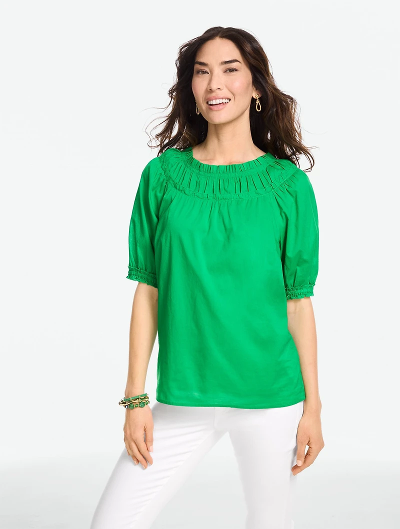 Shirred Yoke Voile Top