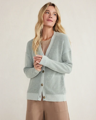 Garment-Dyed Organic Cotton Shaker Stitch Cardigan