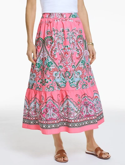 Modern Poplin Flounce Midi Skirt - Jubilant Paisley