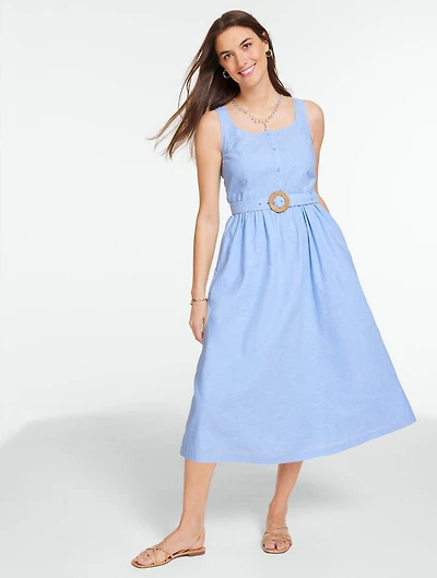 Sleeveless Linen Blend Fit & Flare Dress