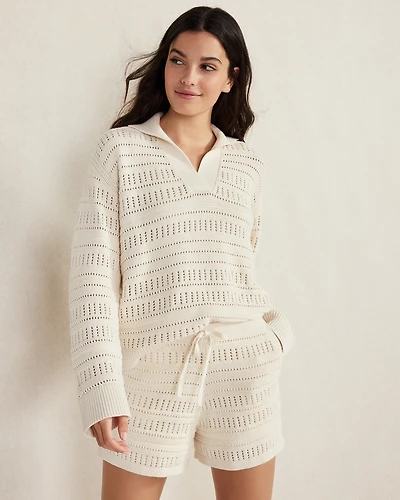 Organic Cotton Open Stitch Johnny Collar Sweater
