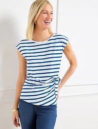 Side Tie Crewneck Tee - Stripe