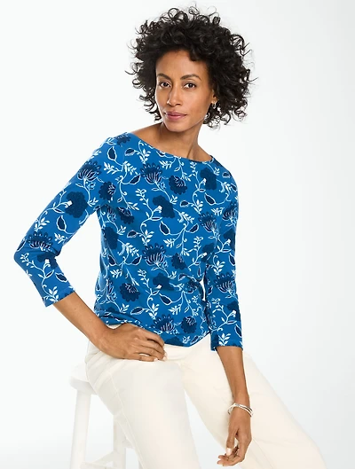 Bateau Neck Tee - Folk Floral