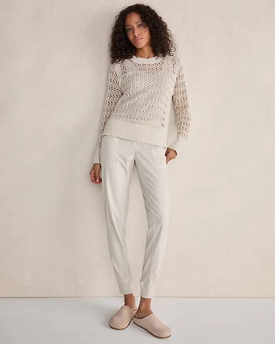 Organic Cotton Linen Open Stitch Crewneck Sweater