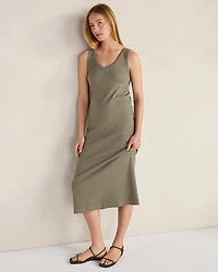 Organic Cotton Rib Knit V-Neck Midi Dress