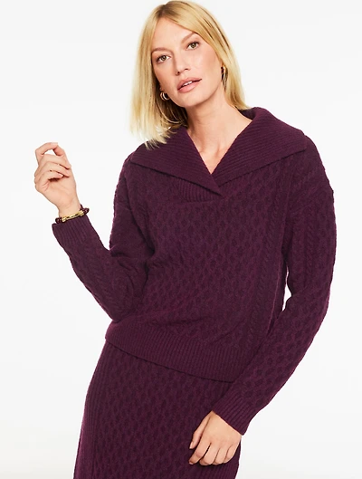 Mixed Cable Shawl Collar Sweater