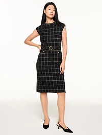 Mockneck A-Line Shift Dress - Autumn Windowpane