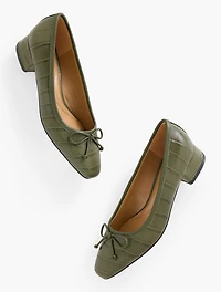 Vanessa Block Heel Pumps - Croc Embossed