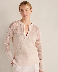 Organic Cotton Open Stitch Split Neck Pullover
