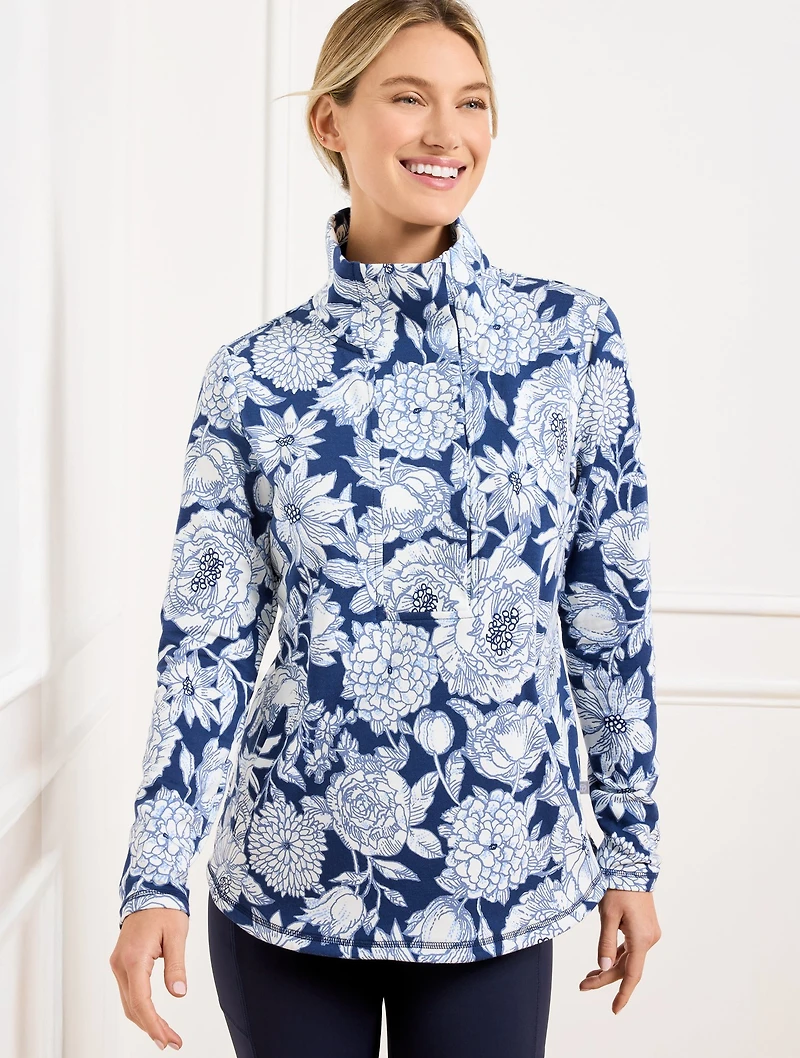 Modal French Terry Snap Placket Pullover - Etched Floral