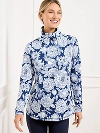 Modal French Terry Snap Placket Pullover - Etched Floral