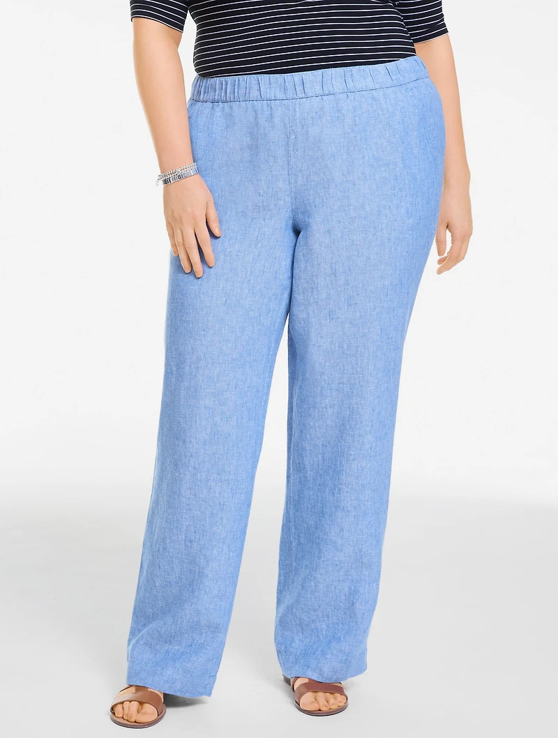 Washed Linen Wide Pull-On Pants
