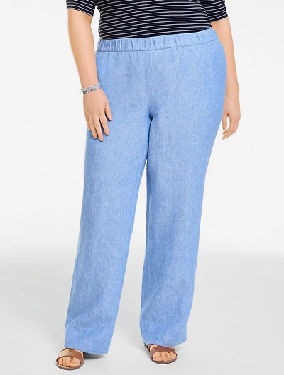 Washed Linen Wide Pull-On Pants