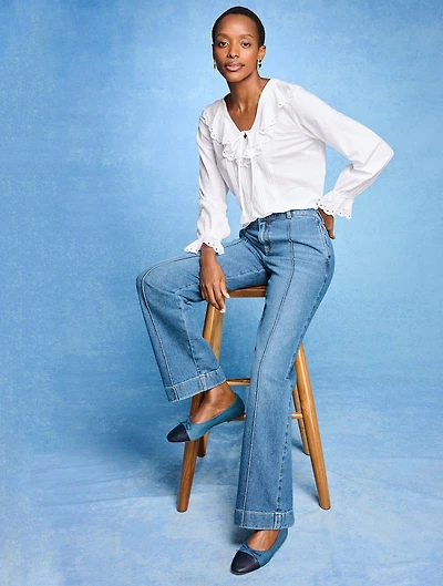 Pintuck Ruffle Voile Top