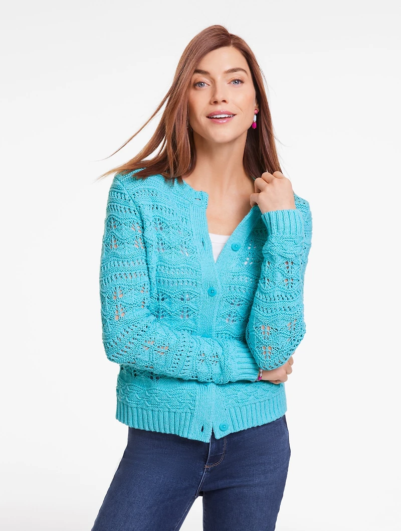 Open Stitch Crewneck Cardigan