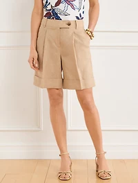 Cuff Hem Linen Shorts
