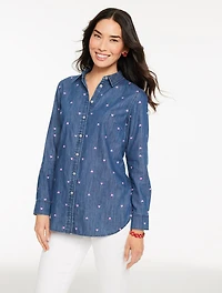 Denim Button Front Shirt  - Valentine Heart