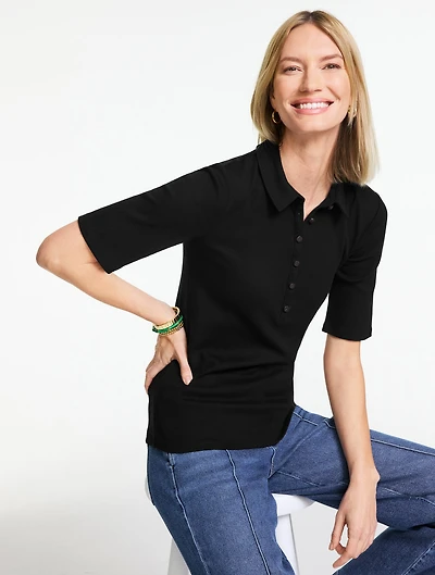 Elbow Sleeve Ribbed Polo