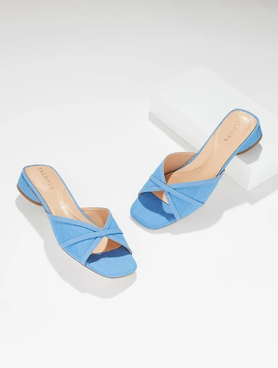 Val Block Heel Slides - Chambray