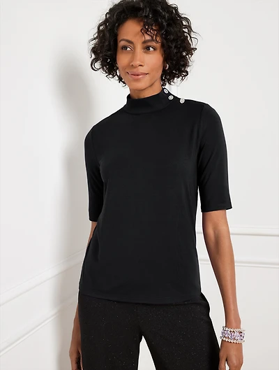 Button Shoulder Mockneck Top