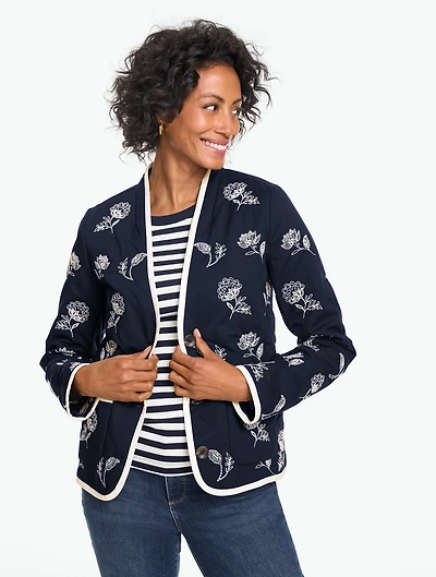 Embroidered Poplin Quilted Jacket