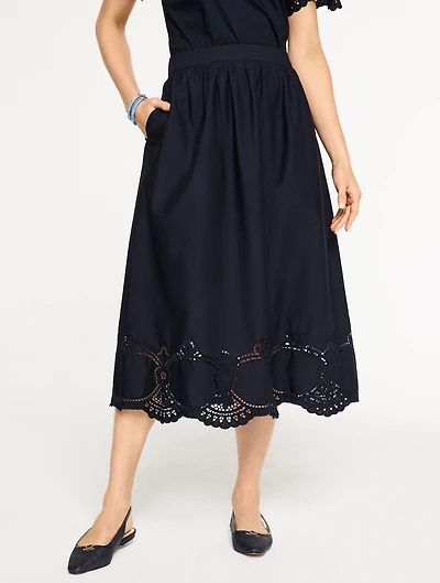 Embroidered Poplin Fit & Flare Skirt